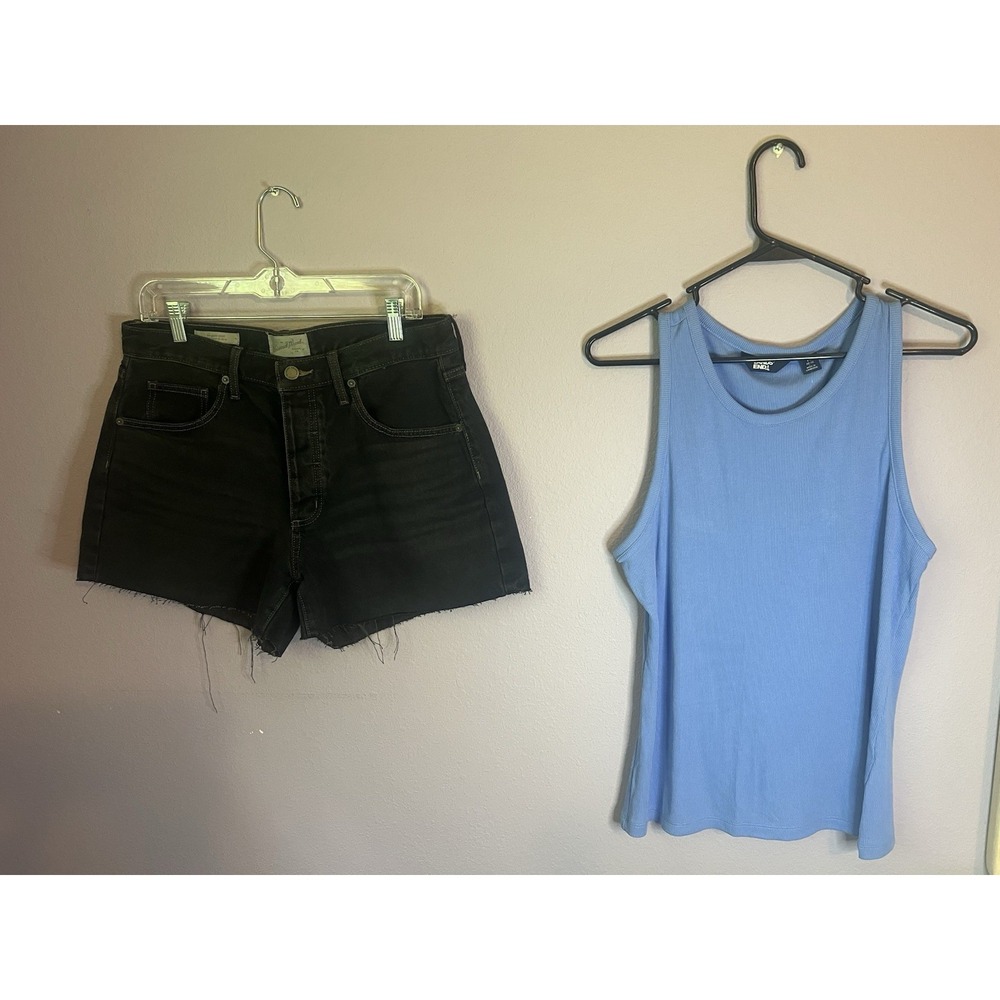 Lands End Universal Thread Blue Tank Size Medium Raw Hem Black Shorts Size 8 Lot